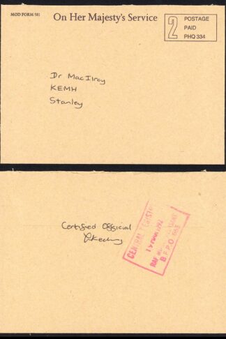 Falkland Is OHMS Post Paid Cover to Stanley