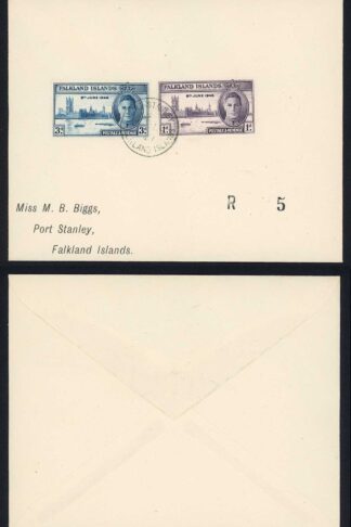 Falkland Is SG164/6 Victory set on cover (not FDC)