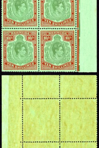 Bermuda SG119c 10/- Yellowish Green and Deep Carmine-red U/M Cat 280 pounds