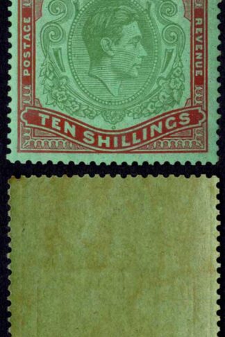 Bermuda SG119b 10/- Yellow green and carmine/green U/M Cat 70 pounds