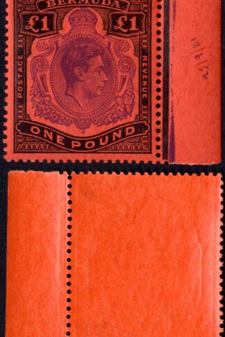 Bermuda SG121d One Pound Violet and Black/scarlet Perf 13 U/M Cat 50 pounds
