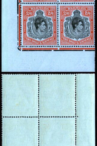 Bermuda SG117b 2/6 Black and Red/pale blue Block U/M Cat 72 pounds