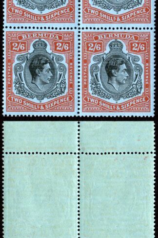 Bermuda SG117b 2/6 Black and Red/pale blue Block U/M Cat 72 pounds
