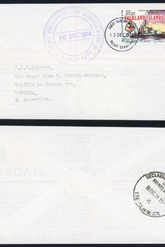 Falkland Is 1974 cover to Argentina Joint Declaration of Buenos Aires