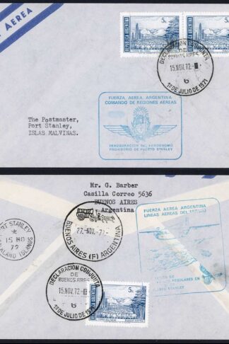 Falkland Is 1972 Argentina cover to Port Stanley