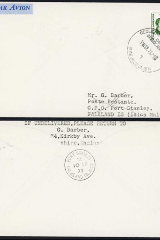 Falkland Is 1973 Argentina cover to Port Stanley