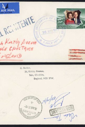 Falkland Is 1973 Port Stanley to Argentina Joint Declaration of Buenos Aires