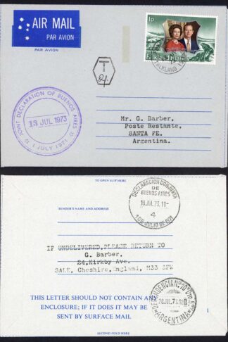 Falkland Is 1973 Fox Bay to Argentina Joint Declaration of Buenos Aires