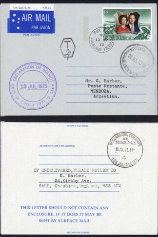 Falkland Is 1973 Fox Bay to Argentina Joint Declaration of Buenos Aires