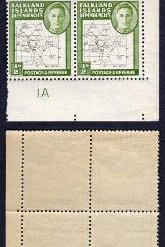Falkland Is Dep SGG9/b THIN Map 1/2d Plate Block inc Dot on T 3 x U/M