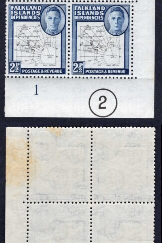 Falkland Is Dep SGG11b THIN Map 2 1/2d Plate 2 Block (top right mounted)