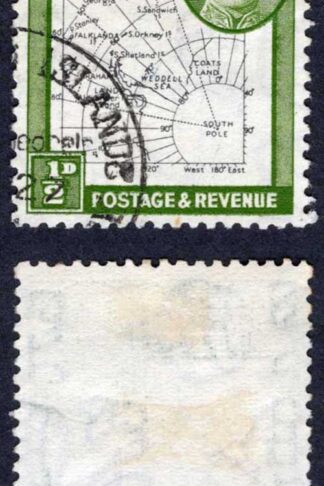 Falkland Is Dep Heijtz 44g1 1/2d THIN Map Re-entry on upper arm of K CDS