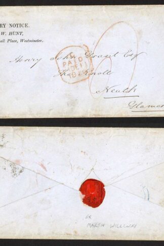 1841 2d Blue (NI) on a Printed Parliamentary Notice envelope RARE