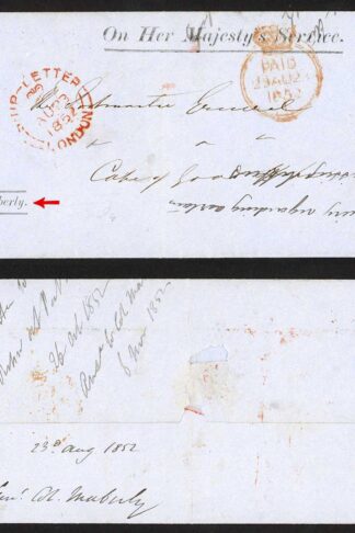 1852 OHMS Cover to the Cape of Good Hope signed Maberly