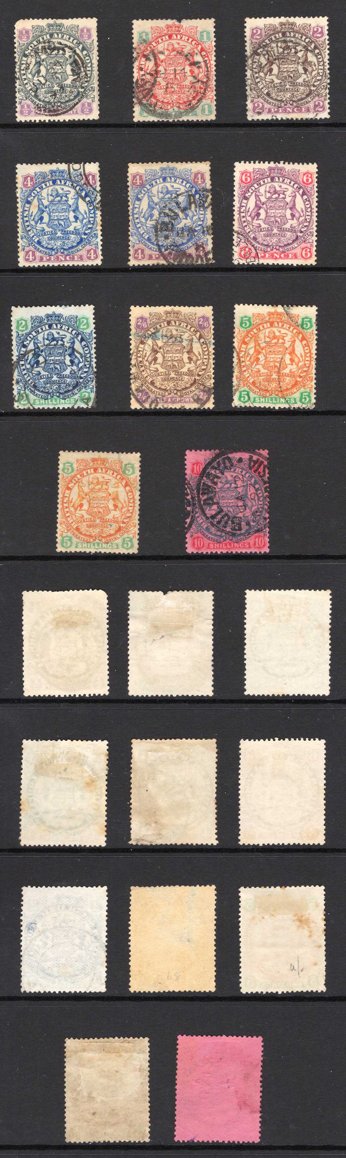 Rhodesia SG41/50 Set of 9 plus shades (1d fault at top) Cat 180++ pounds