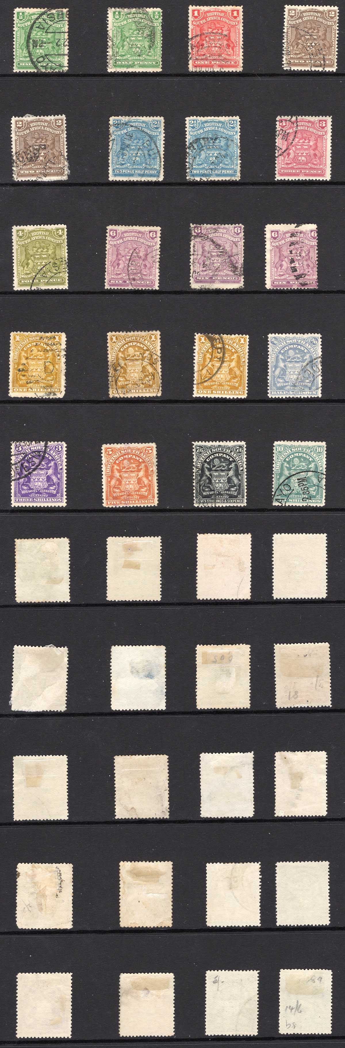 Rhodesia SG75/89 values including shades to 10/-