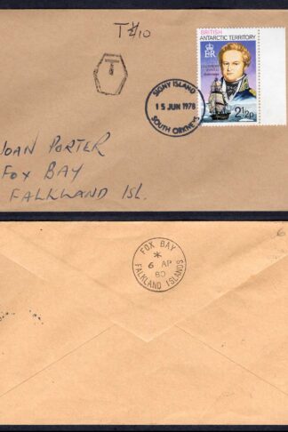 BAT 19789 2.5p post due cover from Signy Island to Fox Bay