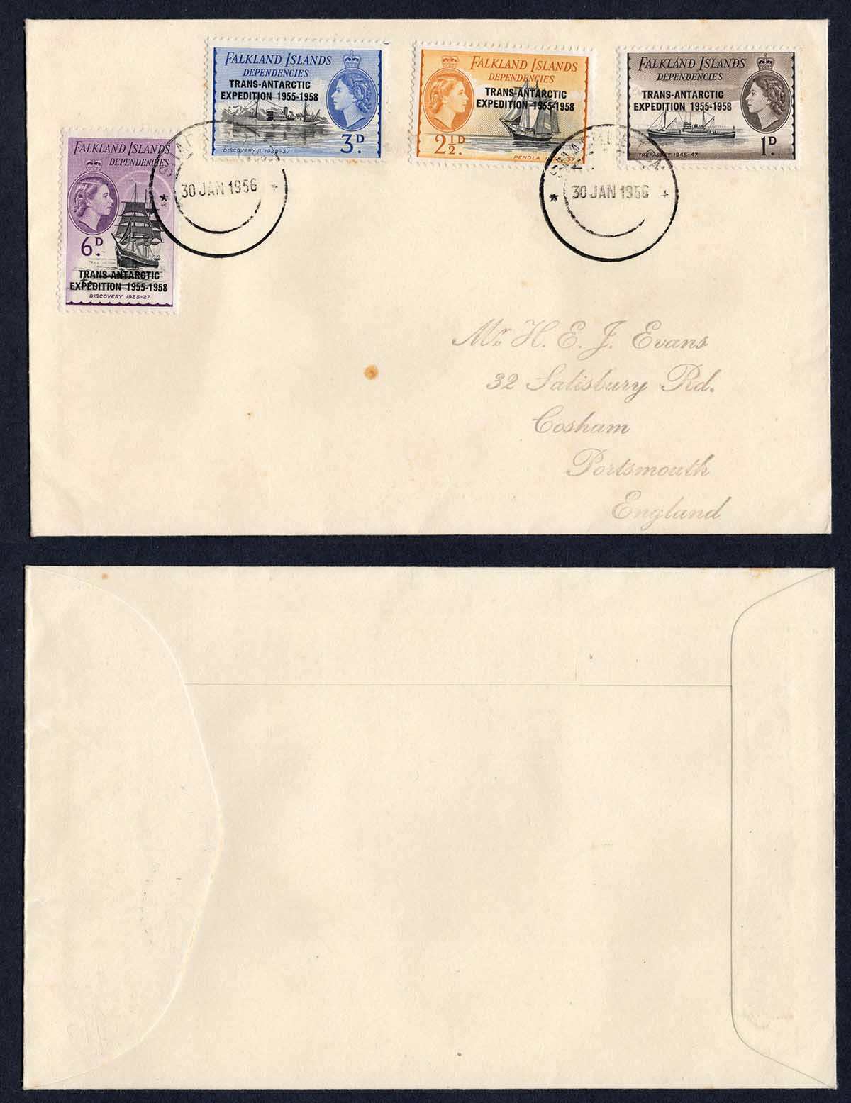 FID 1956 Shackleton CDS on cover to Portsmouth