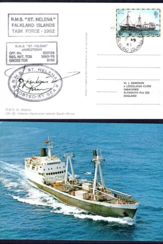 Falkland Is RMS St Helena Signed card