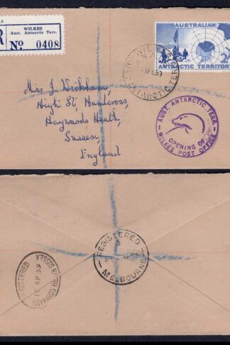 AAT 1959 Wilkes Station Pmk on cover to the UK