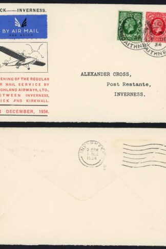 1st December 1934 Illustrated First Flight cover Wick to Inverness 1st December