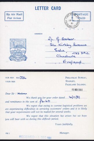 Falkland Is Heijtz P9 Philatelic Bureau Prepaid Post Card
