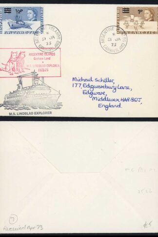BAT 1973 Argentina Island CDS and Lindblad Explorer Handstamp on cover