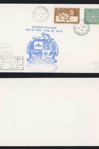 BAT 1970 Argentine Island CDS and Palmer Station Handstamp on cover