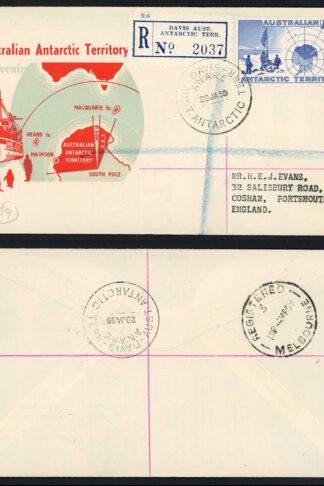AAT 2/- with DAVIS Australian Antarctic Terr on a Registered illustrated Cover