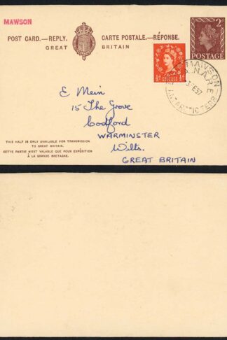 AAT 1957 Mawson CDS on a reply card