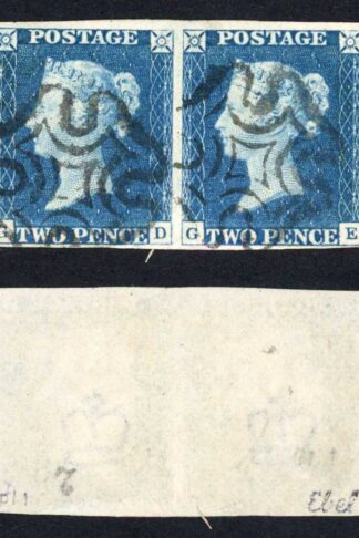 1840 2d Blue (GD/GE) Plate 2 Very Fine four margin PAIR Cat 2500 pounds