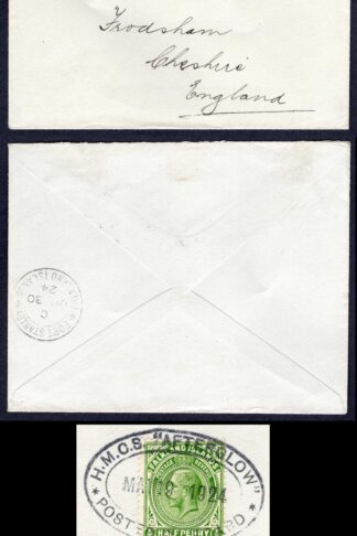 Falkland Is 1924 H.M.C.S. AFTERGLOW ?handstamp in black RARE