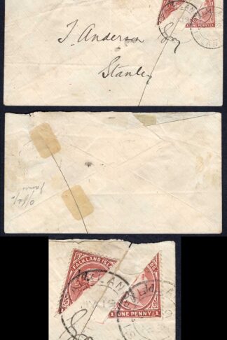 Falkland Islands SG14 1891 cover with two 1/2d bisects