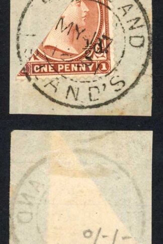 Falkland Is SG14 1/2d on half of a 1d on piece with a CDS Cat 325