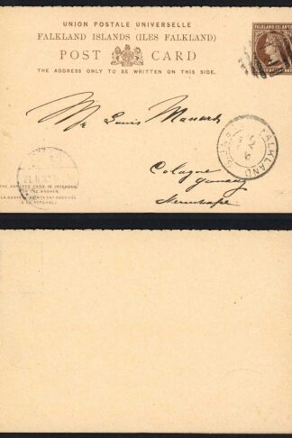 Falkland Is Heijtz P2 QV 1 1/2d Reply card philatelically used