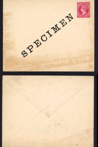 Falkland Is Heijtz E1 QV 1d Envelope opt SPECIMEN (stained)