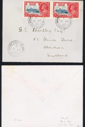 Falkland Is South Georgia SG139 1d Jubilee Pair on cover to Scotland