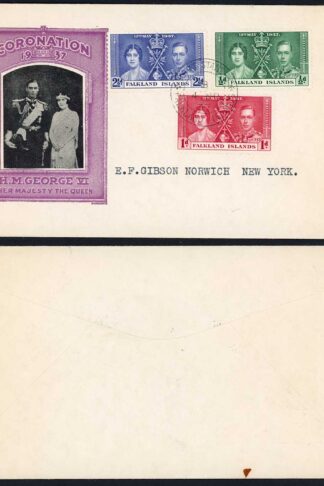 Falkland Is SG143/5 1937 Coronation set on Illustrated Cover (NOT FDC)