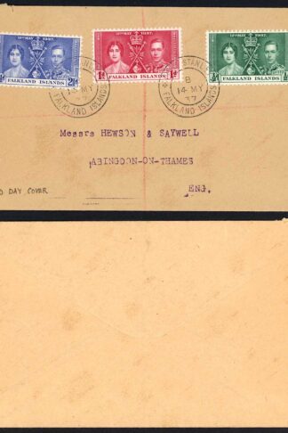 Falkland Is SG143/5 1937 Coronation set on cover (not FDC)