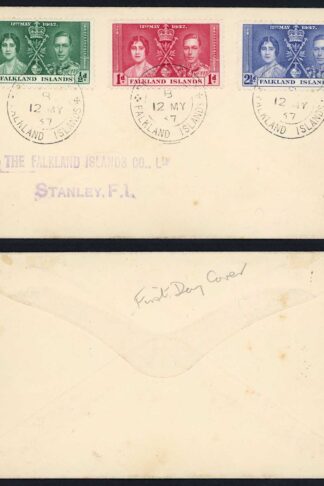 Falkland Is SG143/5 1937 Coronation set on First Day Cover