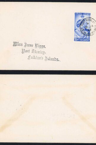 Falkland Is SG166 2 1/2d 1948 Silver Wedding CDS used on Local cover