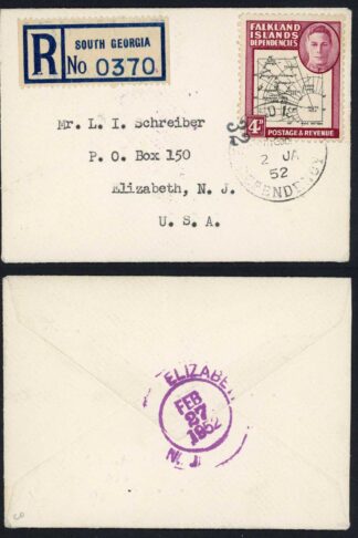 FID 4d Thick map on Miniature Registered cover from South Georgia