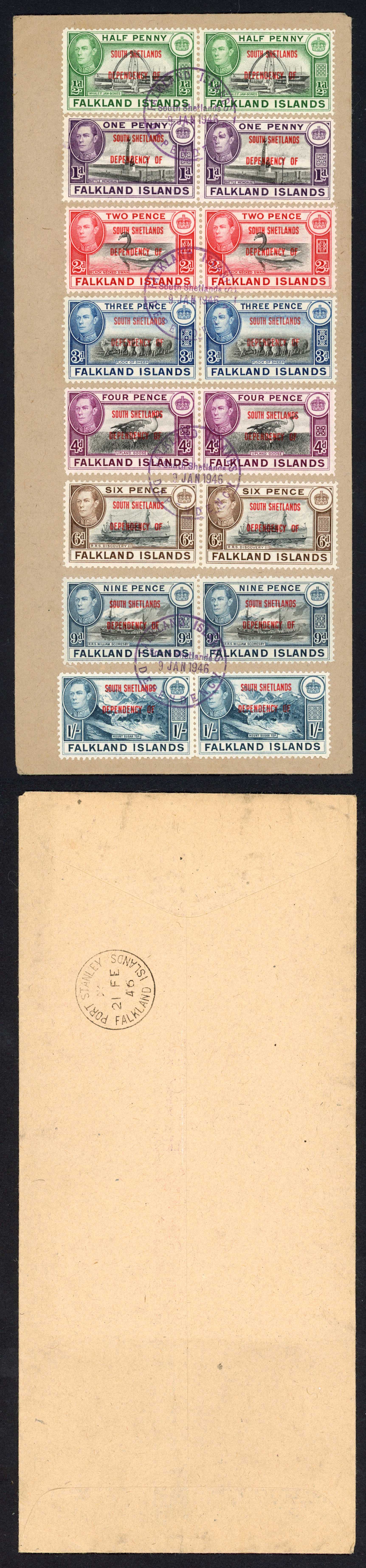FID SGD1/D8 KGVI set opt South Shetland PAIRS on Cover (NOT FDC)