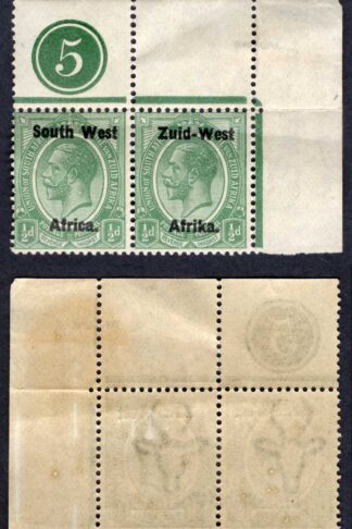 SWA SG1 1/2d Green opt Zuid-West Plate Pair U/M (creased)