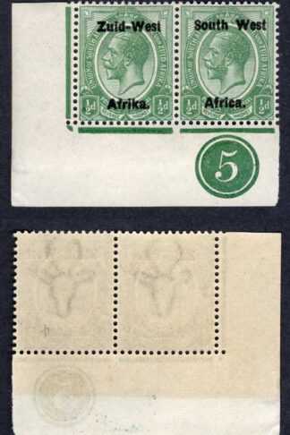 SWA SG1 1/2d Green opt Zuid-West Plate Pair U/M