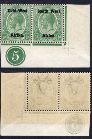 SWA SG1 1/2d Green opt Zuid-West Plate Pair U/M