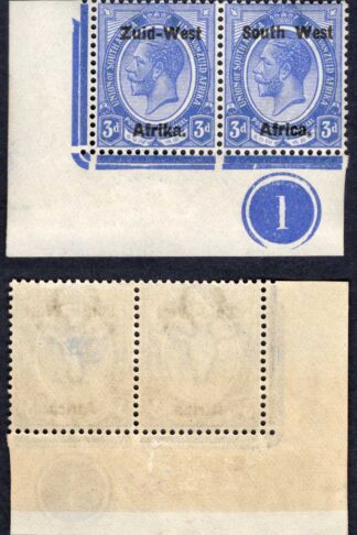 SWA SG4 3d Ultramarine opt Zuid-West Plate Pair U/M (mounted in the margin)