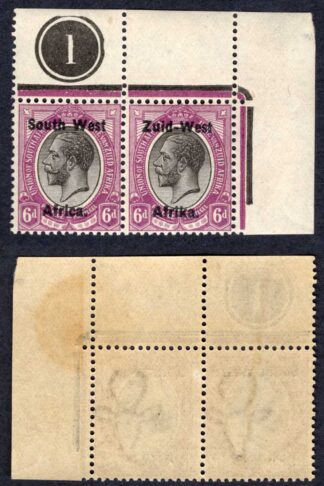 SWA SG6 6d Black and Violet opt Zuid-West Plate Pair U/M (tone patch in margin)