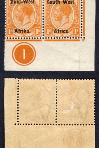 SWA SG7 1/- Orange-yellow opt Zuid-West Plate Pair M/M