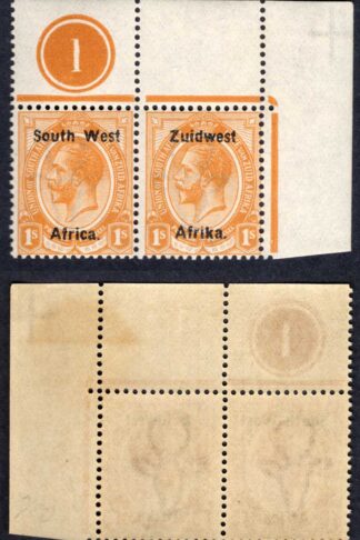 SWA SG22 1/- opt Zuid west (11mm) U/M Plate Pair (mounted in the margin)